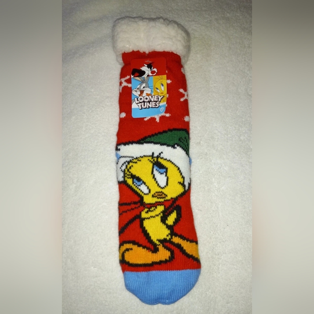 WB Looney Tunes Tweety Bird Non Slip Sherpa Lined Holiday One Size Socks